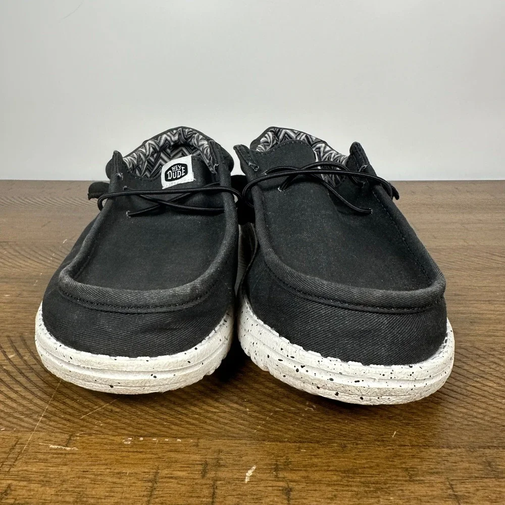 Hey Dude Shoes Mens 8 Black Wally Canvas Loafers Speckled Sole Casual Slip On